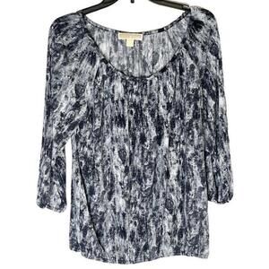 Michael Kors Women's‎ 3/4 Sleeve Round Neck Super Soft White Gray Blouse Small